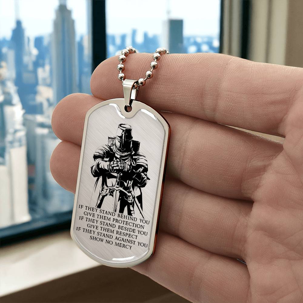 Knight Templar - IF - Show No Mercy - Knight Templar Dog Tag - Military Ball Chain - Luxury Dog Tag