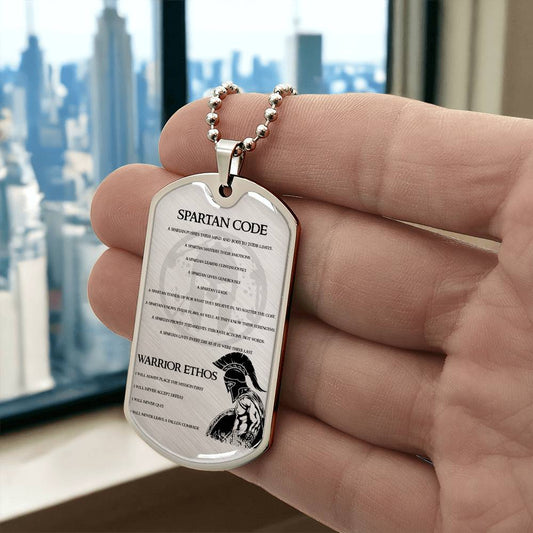 Warrior - Spartan Code - Warrior Ethos - Sparta - Spartan - Warrior Dog Tag - Military Ball Chain - Luxury Dog Tag