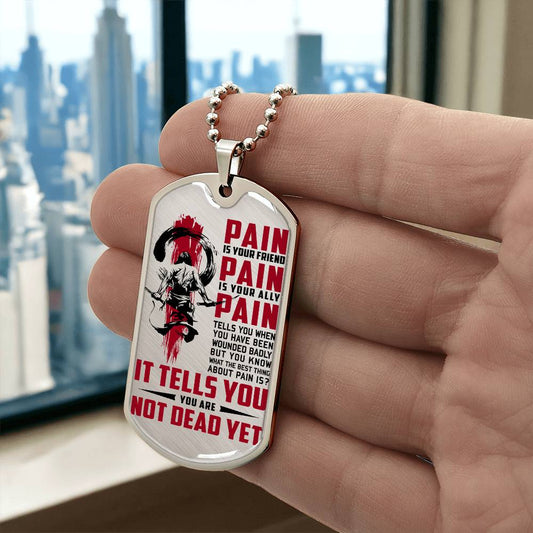 Samurai - PAIN - You Are Not Dead Yet - Bushido - Katana - Ronin - Samurai Dog Tag - Military Ball Chain - Luxury Dog Tag