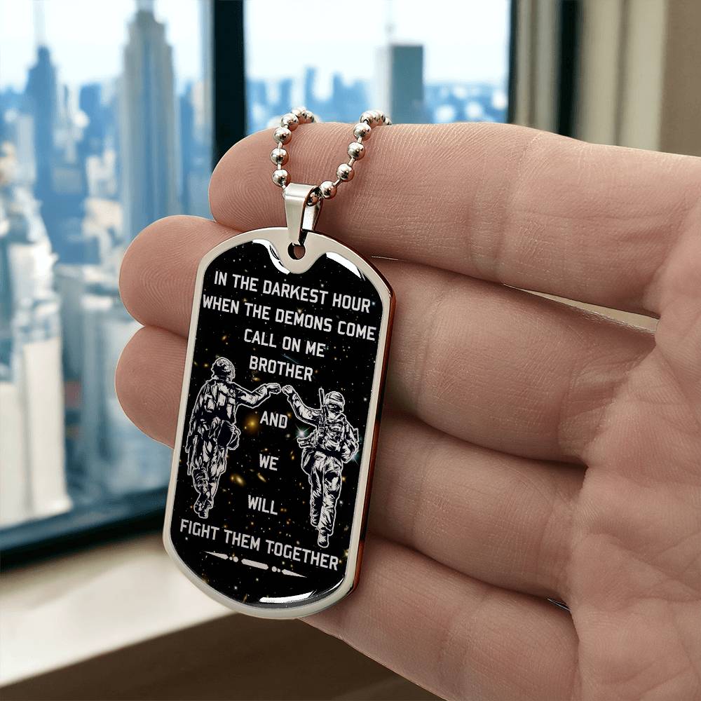 Soldier - Call On Me Brother - Army - Marine - Galaxy - Black Dog Tag - Soldier Dog Tag - Military Ball Chain - Luxury Dog Tag