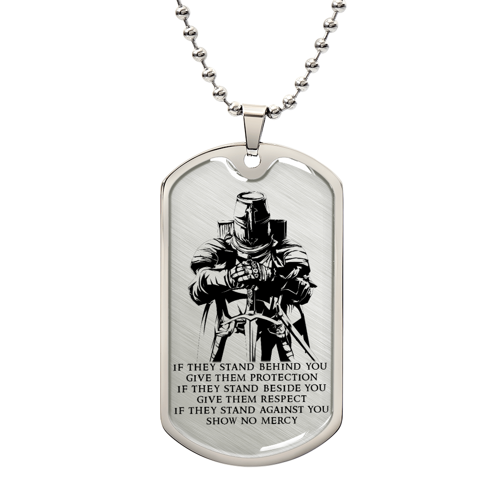 Knight Templar - IF - Show No Mercy - Knight Templar Dog Tag - Military Ball Chain - Luxury Dog Tag