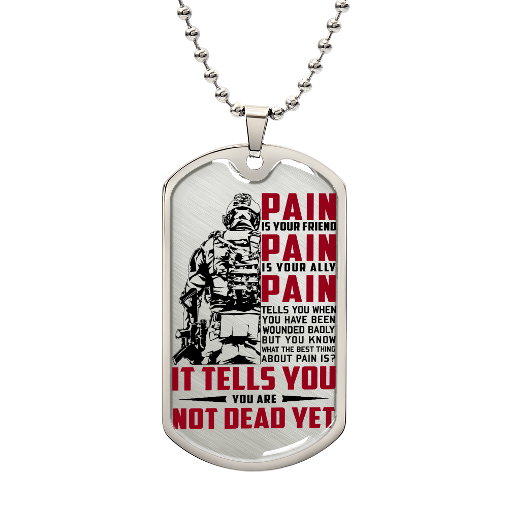 Soldier - PAIN - You Are Not Dead Yet - Army - Marine - Soldier Dog Tag - Military Ball Chain - Luxury Dog Tag