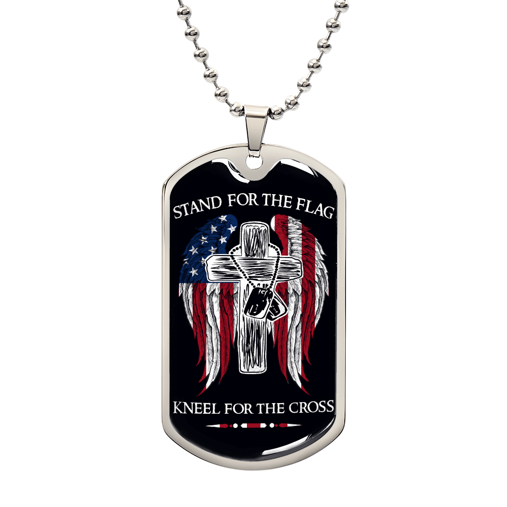 Soldier - Stand For The Flag - Kneel For The Cross - Army - Marine - Black Dog Tag - Soldier Dog Tag - Military Ball Chain - Luxury Dog Tag