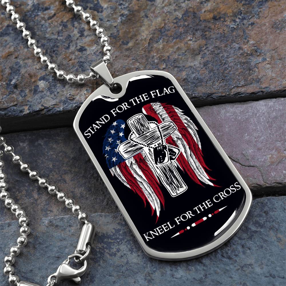Soldier - Stand For The Flag - Kneel For The Cross - Army - Marine - Black Dog Tag - Soldier Dog Tag - Military Ball Chain - Luxury Dog Tag