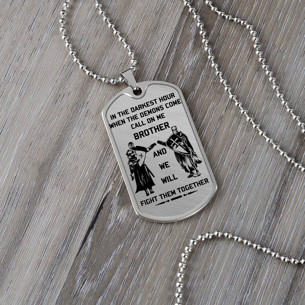 Knight Templar - Call On Me Brother - Knight Templar Dog Tag - Military Ball Chain - Luxury Dog Tag