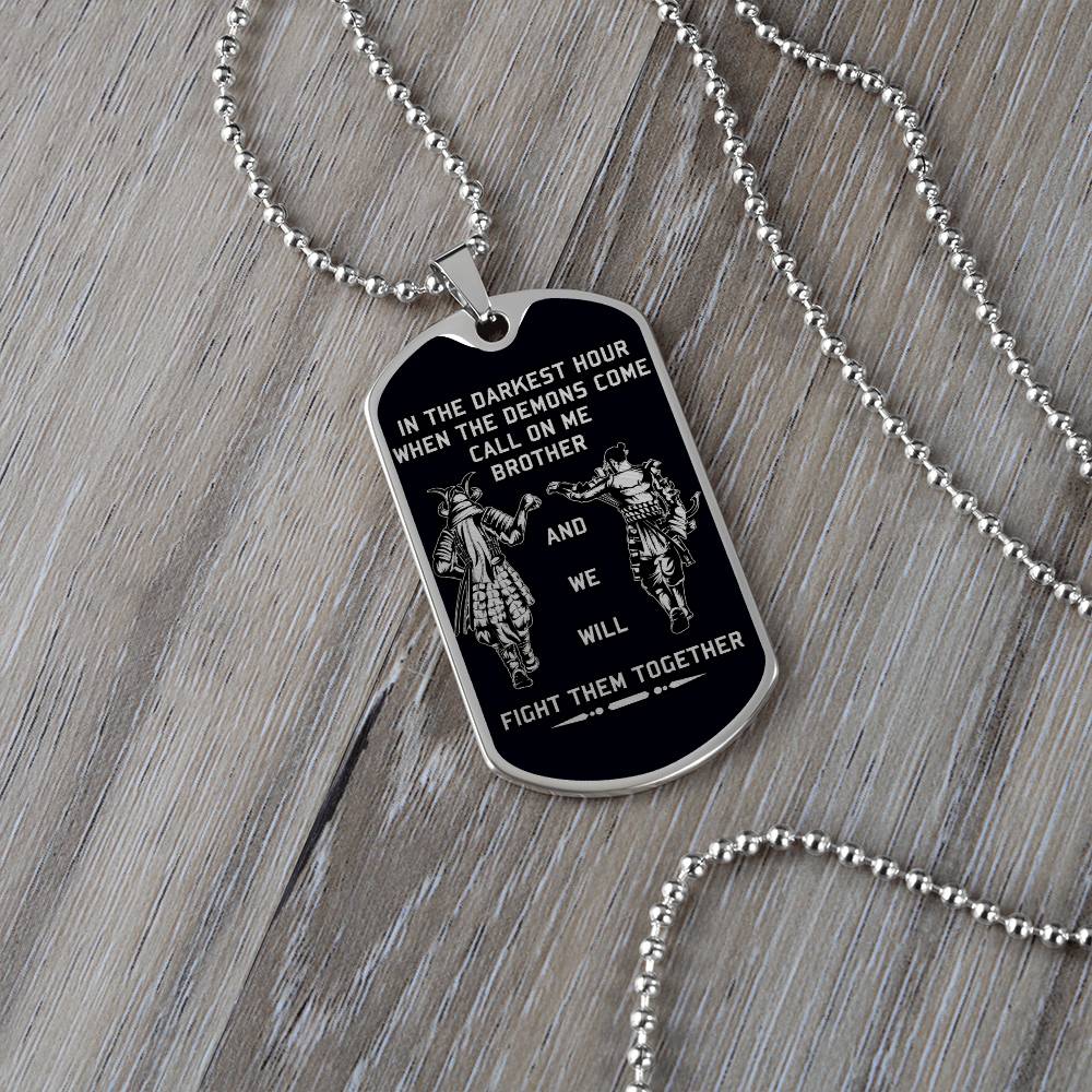 Samurai - Call On me Brother - Bushido - Katana - Ronin - Miyamoto Musashi - Black Dog Tag - Samurai Dog Tag - Military Ball Chain - Luxury Dog Tag