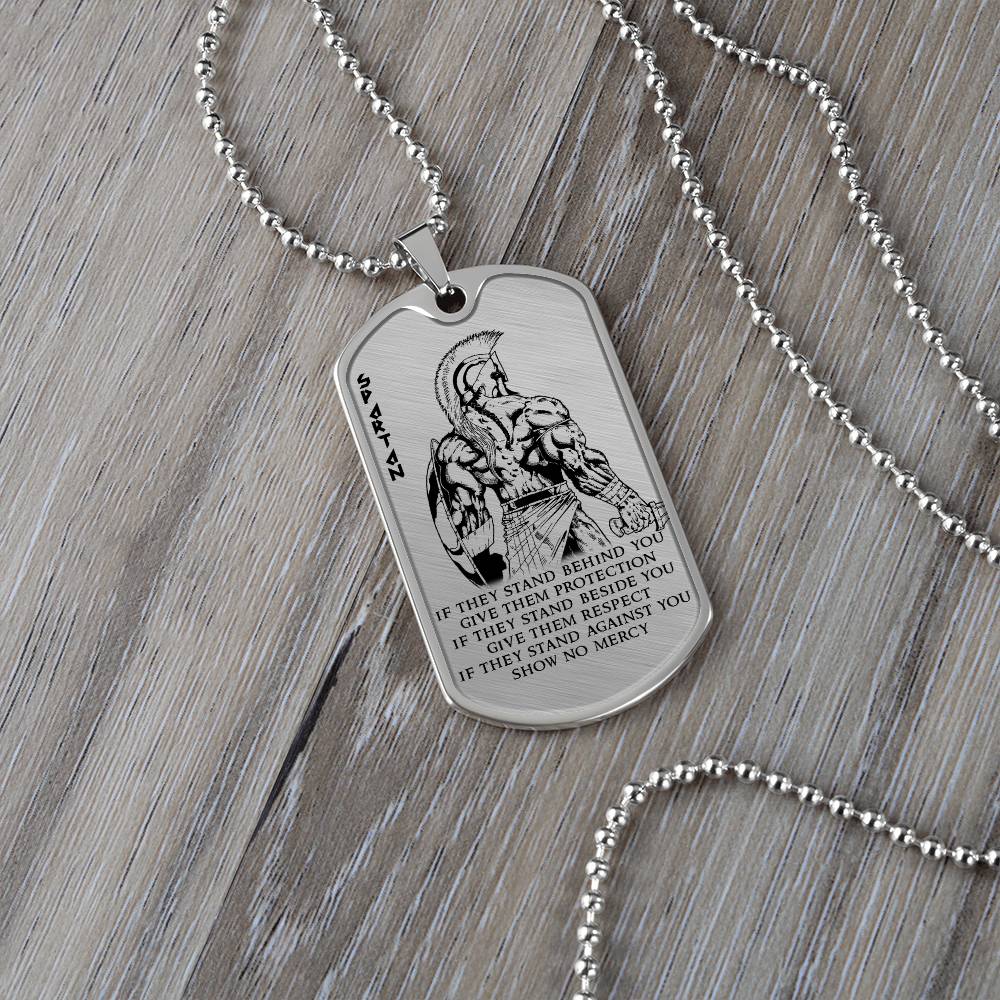 Warrior - IF - Show No Mercy - Sparta - Spartan - Warrior Dog Tag - Military Ball Chain - Luxury Dog Tag