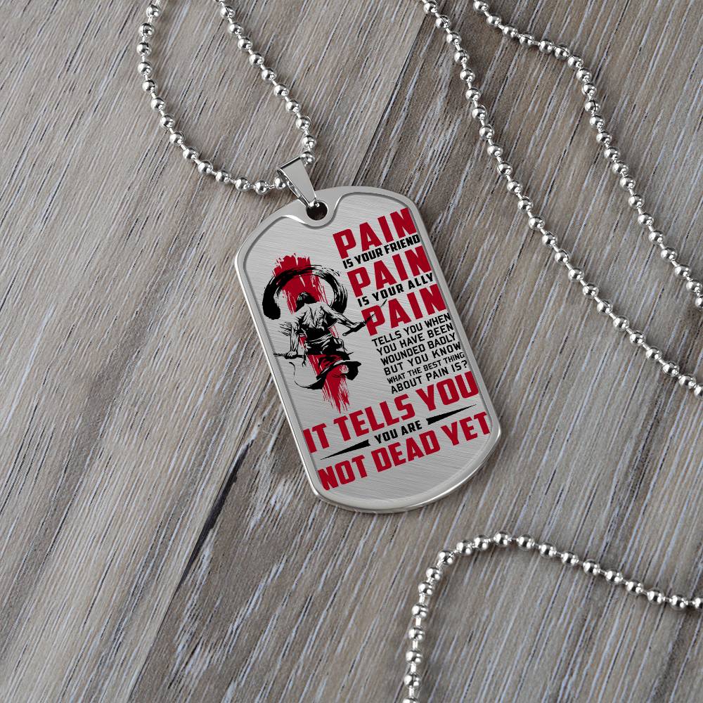 Samurai - PAIN - You Are Not Dead Yet - Bushido - Katana - Ronin - Samurai Dog Tag - Military Ball Chain - Luxury Dog Tag