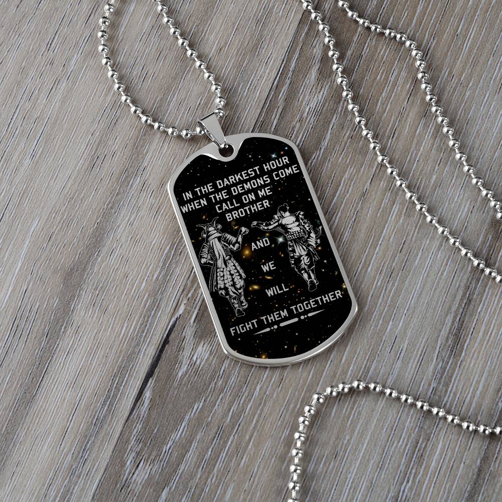 Samurai - Call On me Brother - Bushido - Katana - Ronin - Miyamoto Musashi - Galaxy - Black Dog Tag - Samurai Dog Tag - Military Ball Chain - Luxury Dog Tag