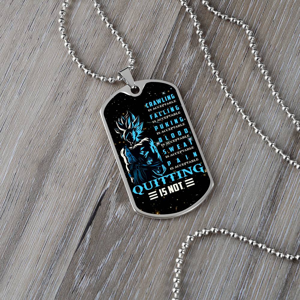 Dragon Ball - Quitting Is Not - Goku - Supper Saiyan Blue - Galaxy - Black Dog Tag - Dragon Ball Dog Tag - Military Ball Chain - Luxury Dog Tag