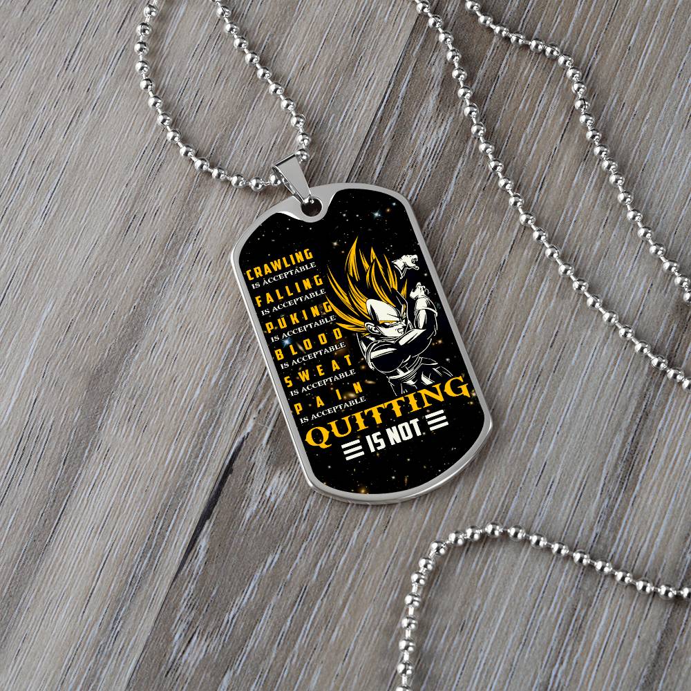 Dragon Ball - Quitting Is Not - Vegeta - Supper Saiyan - Galaxy - Black Dog Tag - Dragon Ball Dog Tag - Military Ball Chain - Luxury Dog Tag