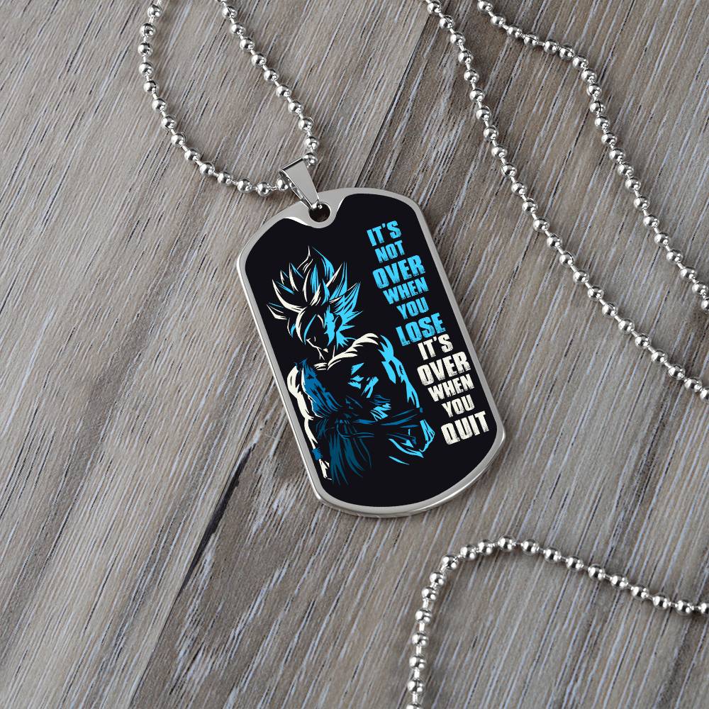 Dragon Ball - It's Not Over When You Lose - Goku - Supper Saiyan Blue - Black Dog Tag - Dragon Ball Dog Tag - Military Ball Chain - Luxury Dog Tag
