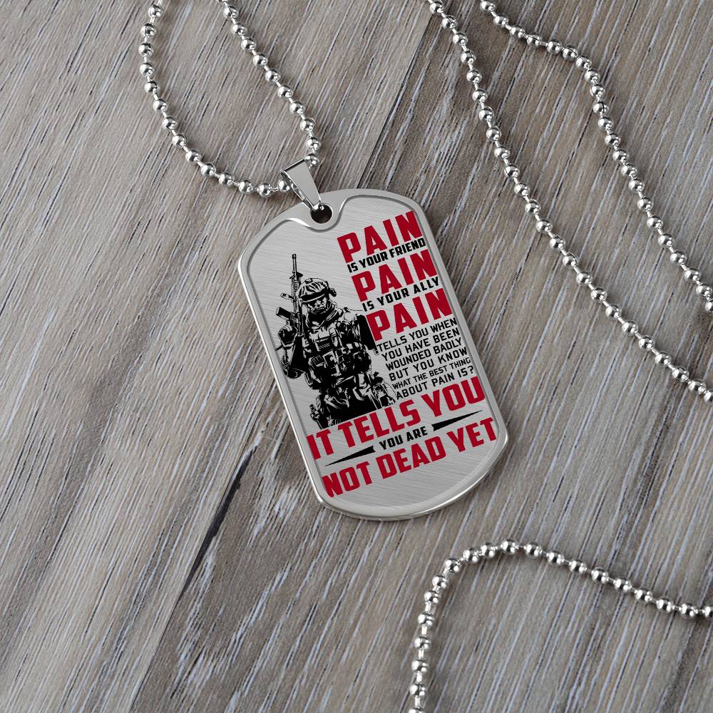 Soldier - PAIN - You Are Not Dead Yet 2 - Army - Marine - Soldier Dog Tag - Military Ball Chain - Luxury Dog Tag