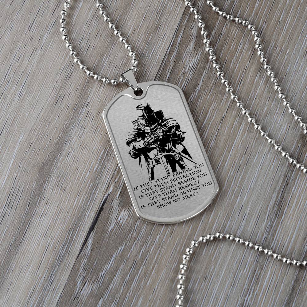 Knight Templar - IF - Show No Mercy - Knight Templar Dog Tag - Military Ball Chain - Luxury Dog Tag