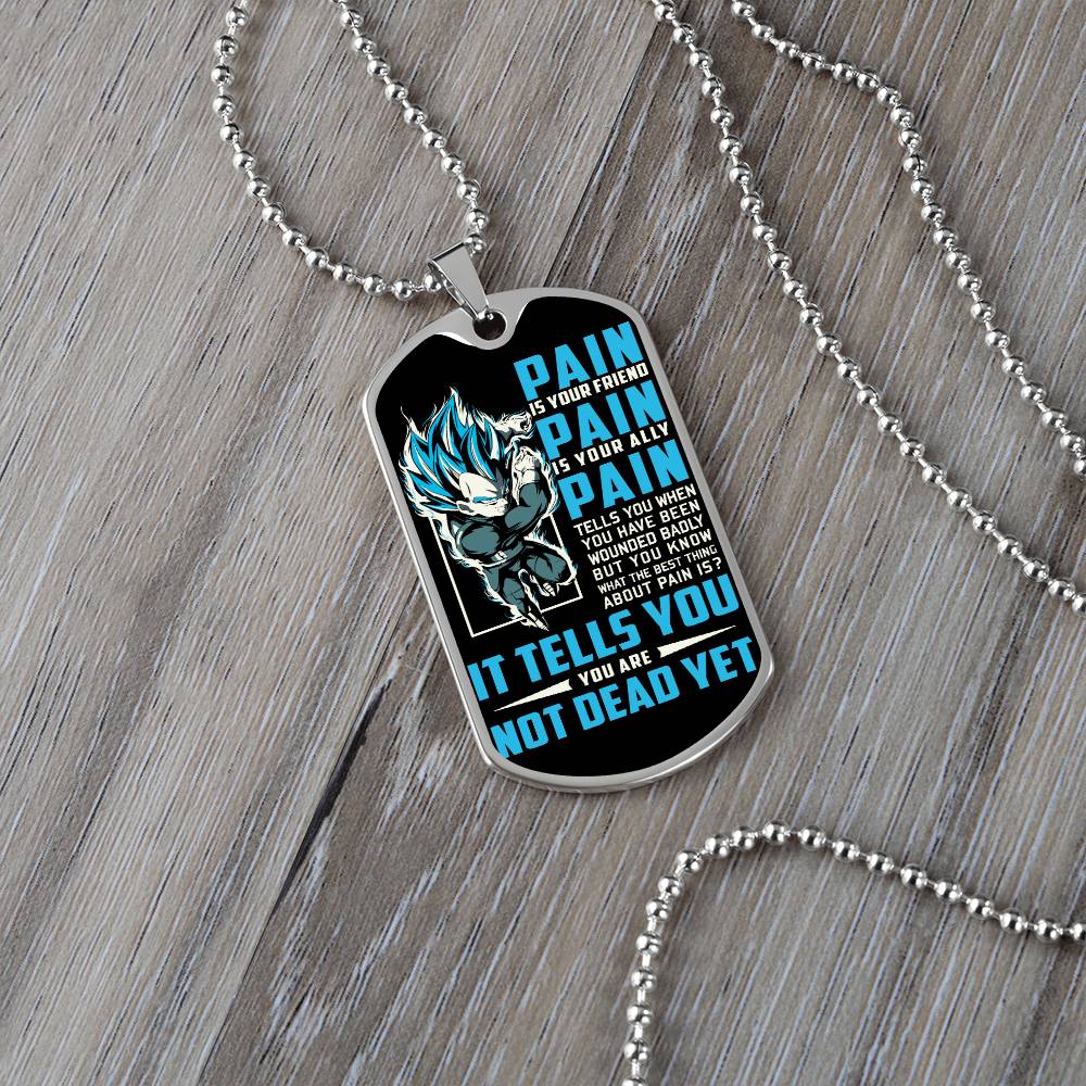 Dragon Ball - PAIN - You Are Not Dead Yet - Vegeta - Supper Saiyan Blue - Black Dog Tag - Dragon Ball Dog Tag - Military Ball Chain - Luxury Dog Tag