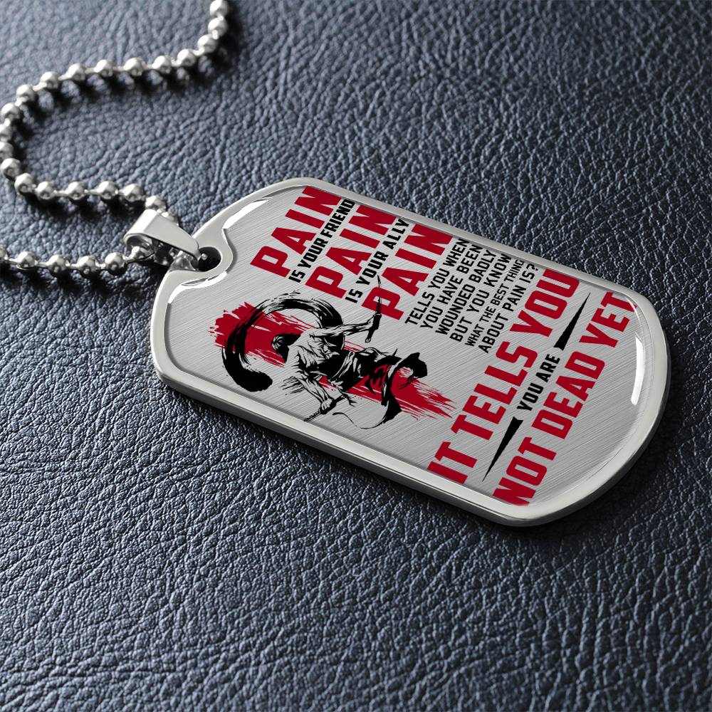 Samurai - PAIN - You Are Not Dead Yet - Bushido - Katana - Ronin - Samurai Dog Tag - Military Ball Chain - Luxury Dog Tag