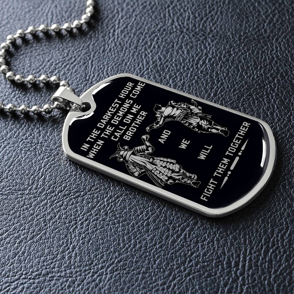 Samurai - Call On me Brother - Bushido - Katana - Ronin - Miyamoto Musashi - Black Dog Tag - Samurai Dog Tag - Military Ball Chain - Luxury Dog Tag