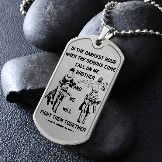One Piece - Call On Me Brother - Monkey D. Luffy - Roronoa Zoro - One Piece Dog Tag - Military Ball Chain - Luxury Dog Tag