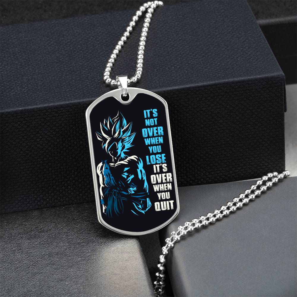 Dragon Ball - It's Not Over When You Lose - Goku - Supper Saiyan Blue - Black Dog Tag - Dragon Ball Dog Tag - Military Ball Chain - Luxury Dog Tag