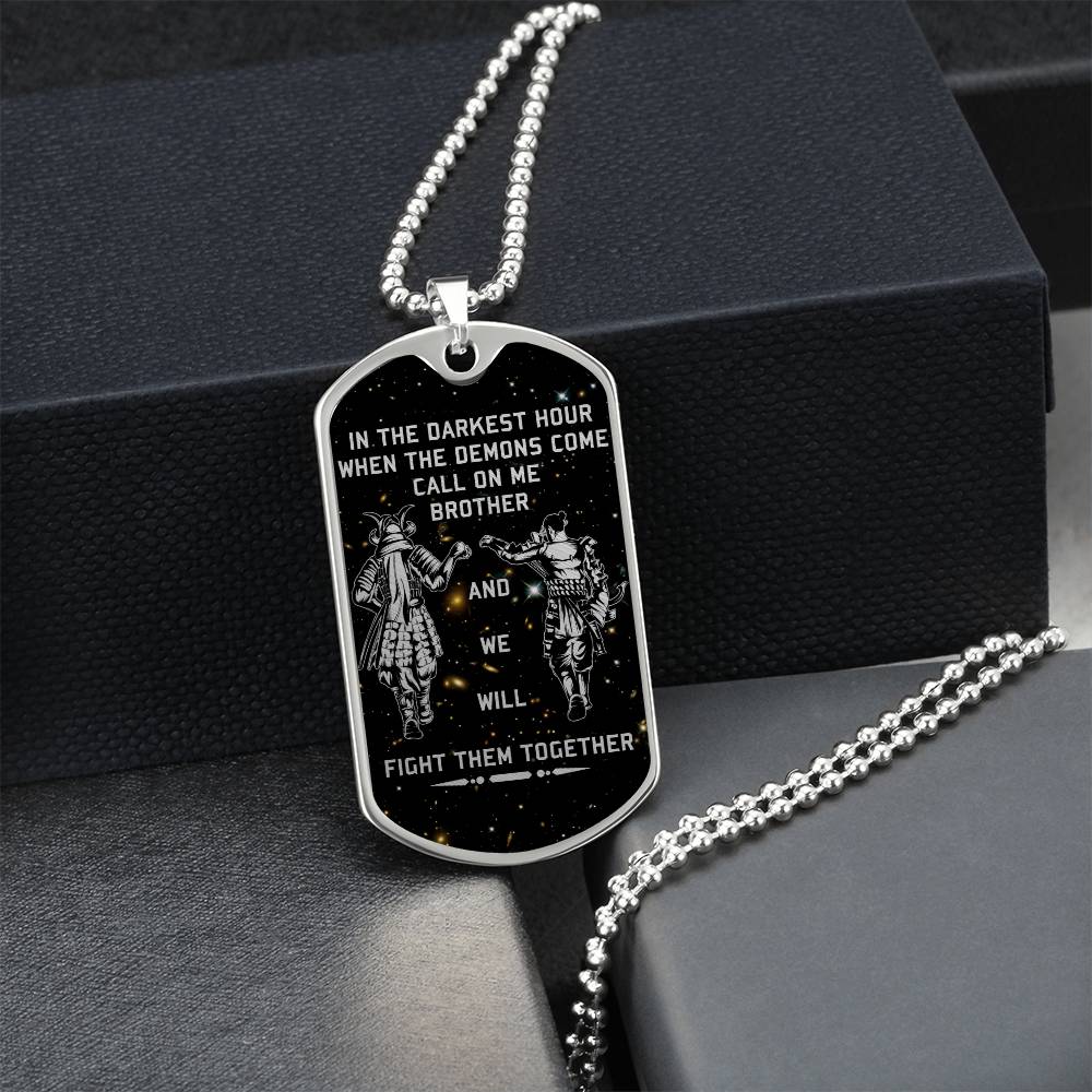 Samurai - Call On me Brother - Bushido - Katana - Ronin - Miyamoto Musashi - Galaxy - Black Dog Tag - Samurai Dog Tag - Military Ball Chain - Luxury Dog Tag