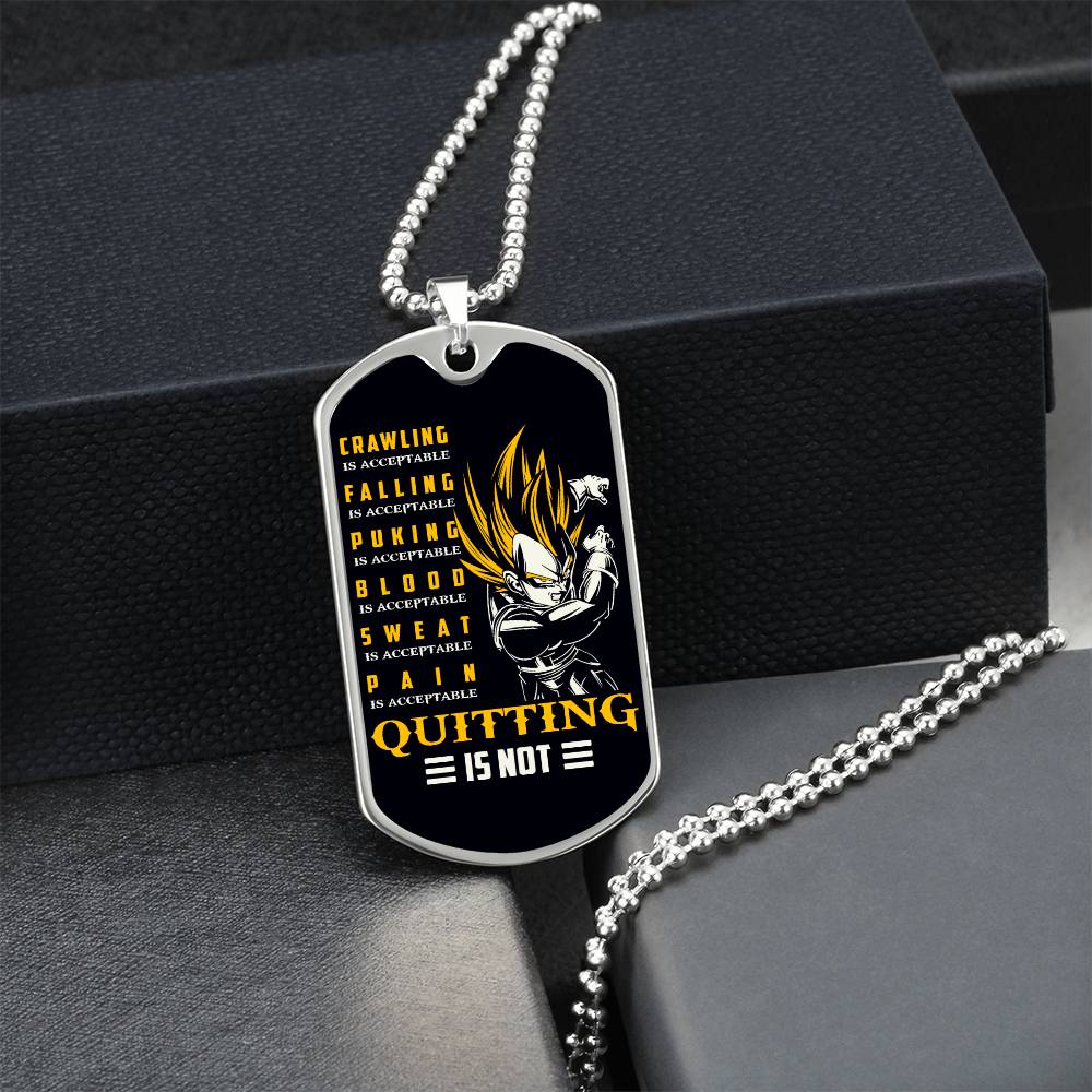 Dragon Ball - Quitting Is Not - Vegeta - Supper Saiyan - Black Dog Tag - Dragon Ball Dog Tag - Military Ball Chain - Luxury Dog Tag