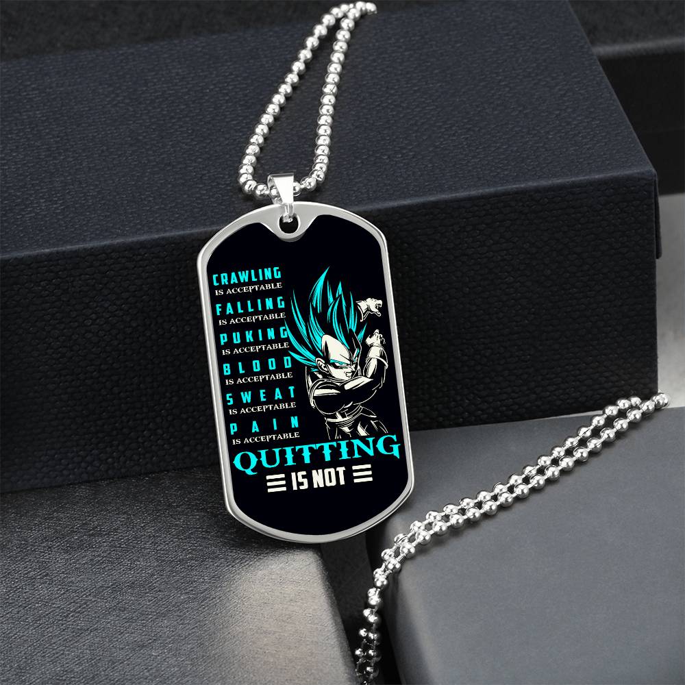 Dragon Ball - Quitting Is Not - Vegeta - Supper Saiyan Blue - Black Dog Tag - Dragon Ball Dog Tag - Military Ball Chain - Luxury Dog Tag