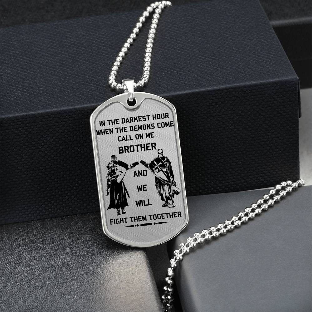 Knight Templar - Call On Me Brother - Knight Templar Dog Tag - Military Ball Chain - Luxury Dog Tag