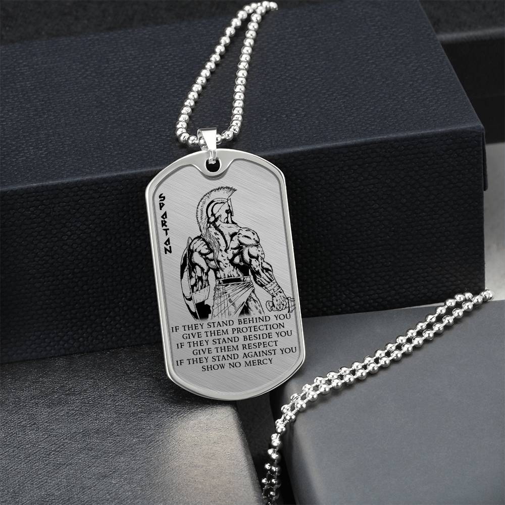 Warrior - IF - Show No Mercy - Sparta - Spartan - Warrior Dog Tag - Military Ball Chain - Luxury Dog Tag