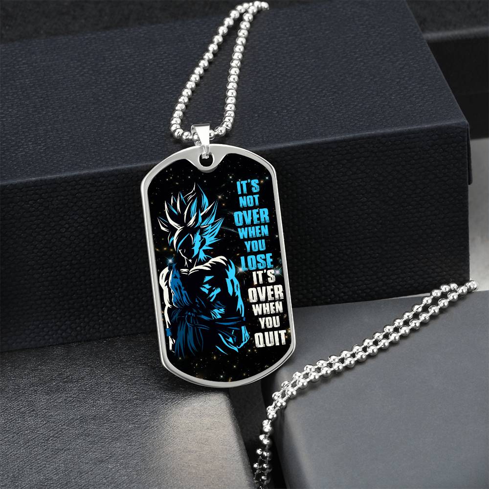 Dragon Ball - It's Not Over When You Lose - Goku - Supper Saiyan Blue - Galaxy - Black Dog Tag - Dragon Ball Dog Tag - Military Ball Chain - Luxury Dog Tag