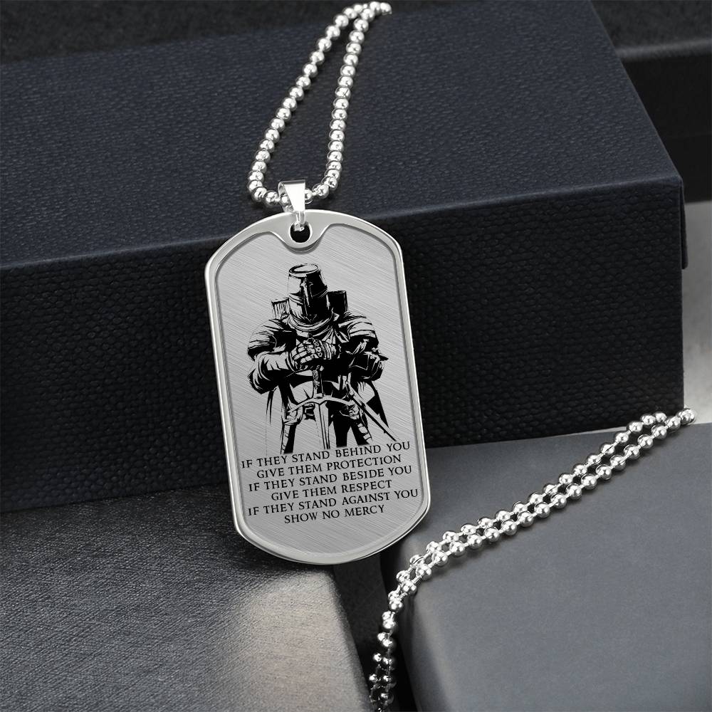 Knight Templar - IF - Show No Mercy - Knight Templar Dog Tag - Military Ball Chain - Luxury Dog Tag