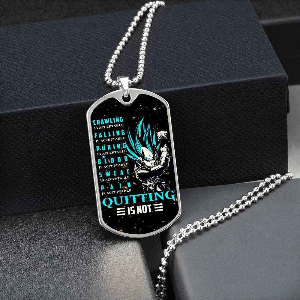 Dragon Ball - Quitting Is Not - Vegeta - Supper Saiyan Blue - Galaxy - Black Dog Tag - Dragon Ball Dog Tag - Military Ball Chain - Luxury Dog Tag