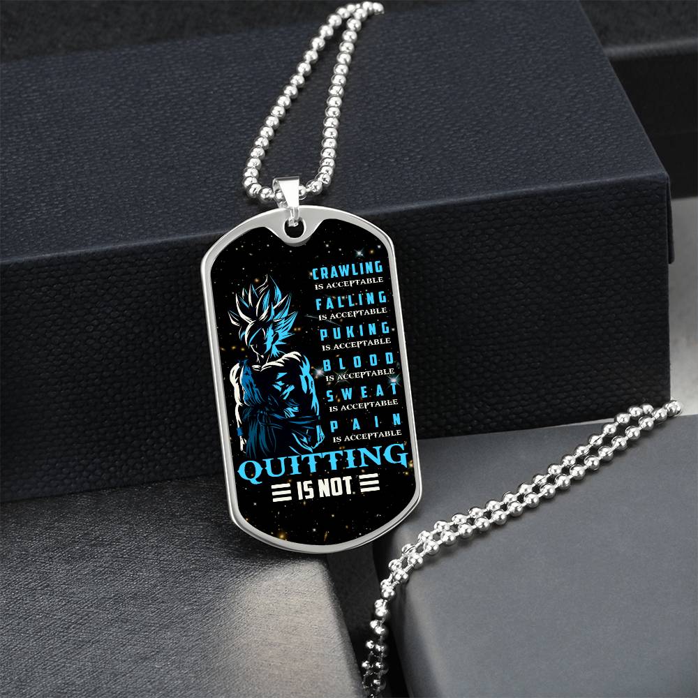 Dragon Ball - Quitting Is Not - Goku - Supper Saiyan Blue - Galaxy - Black Dog Tag - Dragon Ball Dog Tag - Military Ball Chain - Luxury Dog Tag