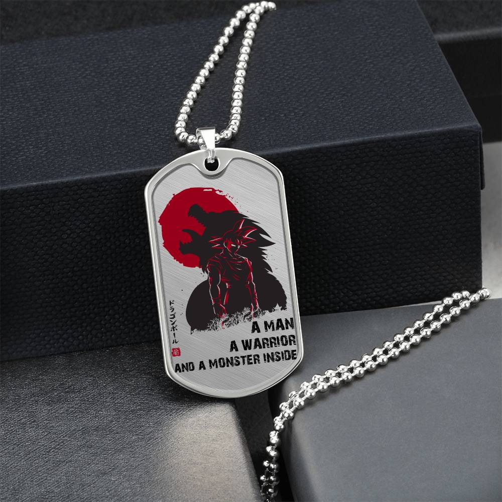 Dragon Ball - A Man - A Warrior - A Monster Inside - Goku - Dragon Ball Dog Tag - Military Ball Chain - Luxury Dog Tag