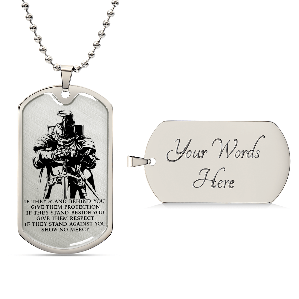 Knight Templar - IF - Show No Mercy - Knight Templar Dog Tag - Military Ball Chain - Luxury Dog Tag