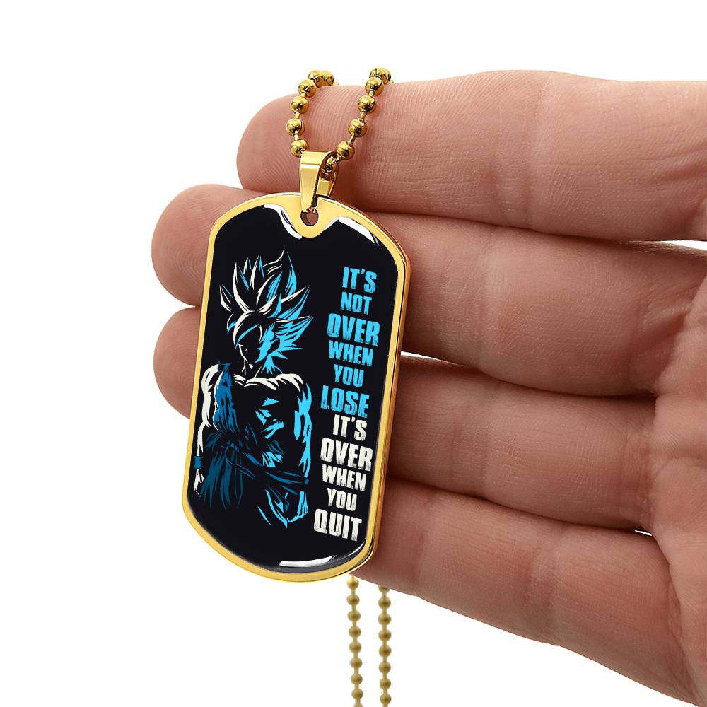 Dragon Ball - It's Not Over When You Lose - Goku - Supper Saiyan Blue - Black Dog Tag - Dragon Ball Dog Tag - Military Ball Chain - Luxury Dog Tag