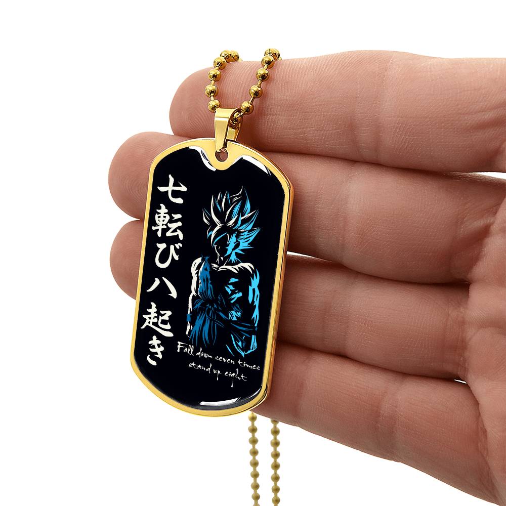Dragon Ball - Fall Down Seven Times Stand Up Eight - Goku - Supper Saiyan Blue - Black Dog Tag - Dragon Ball Dog Tag - Military Ball Chain - Luxury Dog Tag