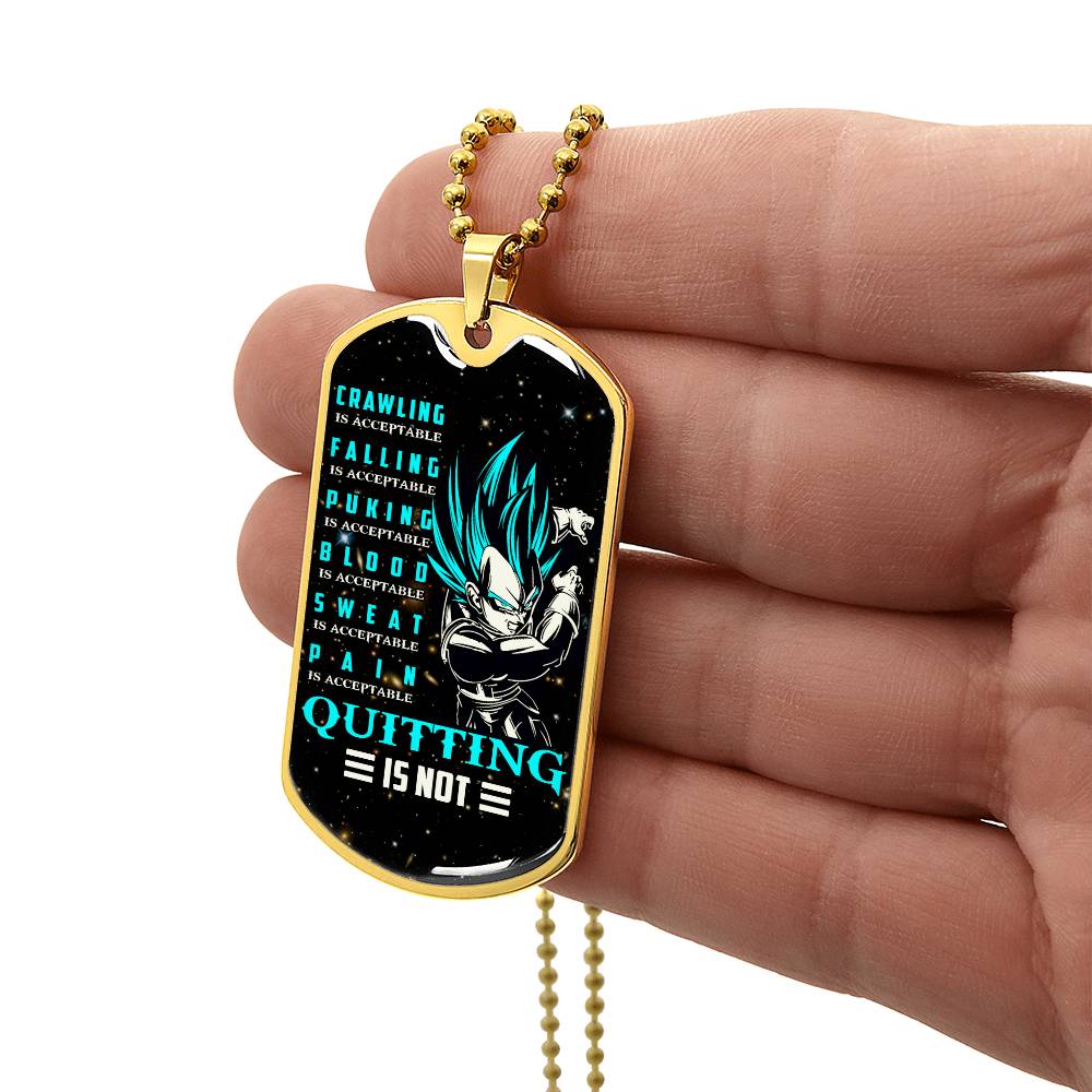 Dragon Ball - Quitting Is Not - Vegeta - Supper Saiyan Blue - Galaxy - Black Dog Tag - Dragon Ball Dog Tag - Military Ball Chain - Luxury Dog Tag