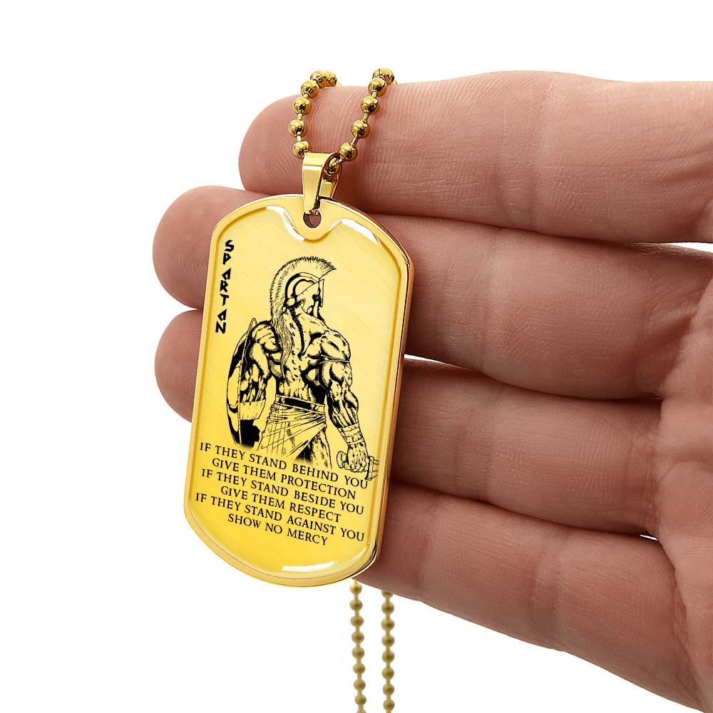 Warrior - IF - Show No Mercy - Sparta - Spartan - Warrior Dog Tag - Military Ball Chain - Luxury Dog Tag