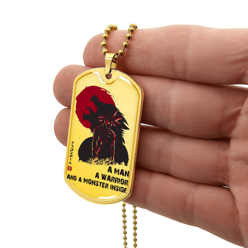 Dragon Ball - A Man - A Warrior - A Monster Inside - Goku - Dragon Ball Dog Tag - Military Ball Chain - Luxury Dog Tag