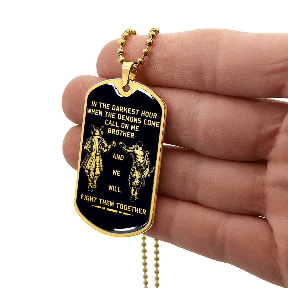 Samurai - Call On me Brother - Bushido - Katana - Ronin - Miyamoto Musashi - Black Dog Tag - Samurai Dog Tag - Military Ball Chain - Luxury Dog Tag
