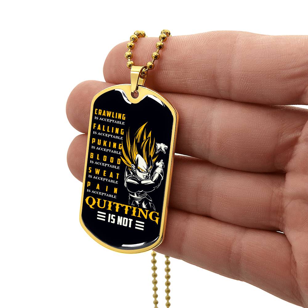 Dragon Ball - Quitting Is Not - Vegeta - Supper Saiyan - Black Dog Tag - Dragon Ball Dog Tag - Military Ball Chain - Luxury Dog Tag