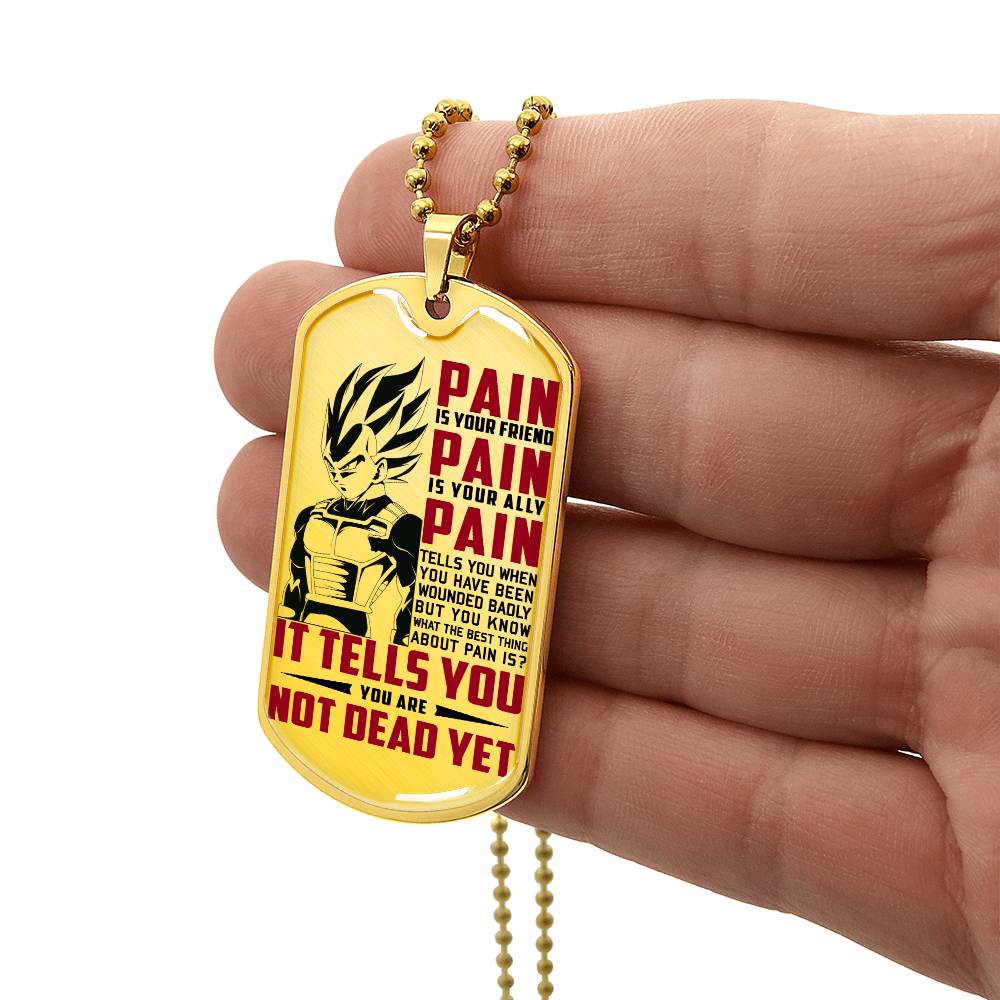 Dragon Ball - PAIN - You Are Not Dead Yet - Vegeta - Supper Saiyan Blue - Dragon Ball Dog Tag - Military Ball Chain - Luxury Dog Tag