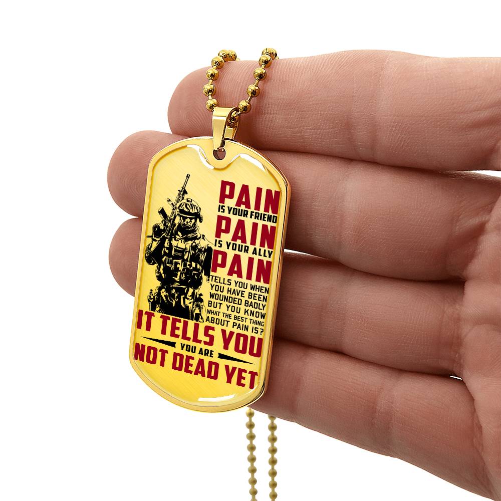 Soldier - PAIN - You Are Not Dead Yet 2 - Army - Marine - Soldier Dog Tag - Military Ball Chain - Luxury Dog Tag