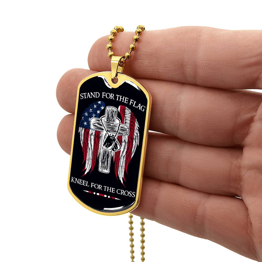 Soldier - Stand For The Flag - Kneel For The Cross - Army - Marine - Black Dog Tag - Soldier Dog Tag - Military Ball Chain - Luxury Dog Tag