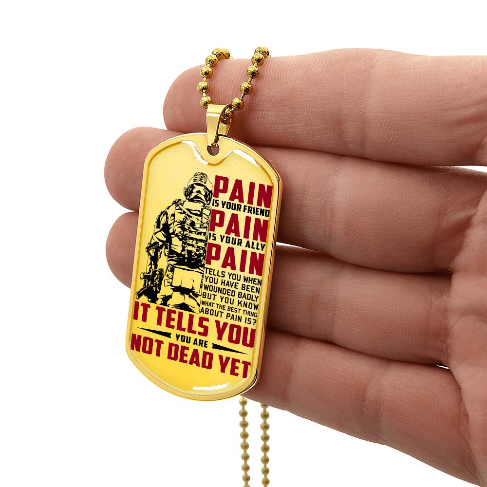 Soldier - PAIN - You Are Not Dead Yet - Army - Marine - Soldier Dog Tag - Military Ball Chain - Luxury Dog Tag