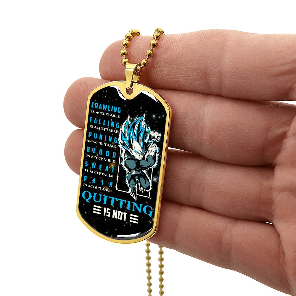Dragon Ball - Quitting Is Not 2 - Vegeta - Supper Saiyan Blue - Galaxy - Black Dog Tag - Dragon Ball Dog Tag - Military Ball Chain - Luxury Dog Tag