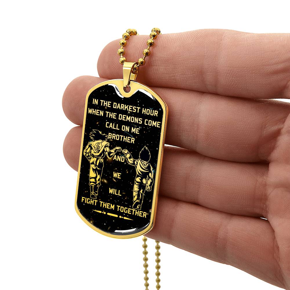 Dragon Ball - Call On Me Brother - Goku - Vegeta - Galaxy - Black Dog Tag - Dragon Ball Dog Tag - Military Ball Chain - Luxury Dog Tag