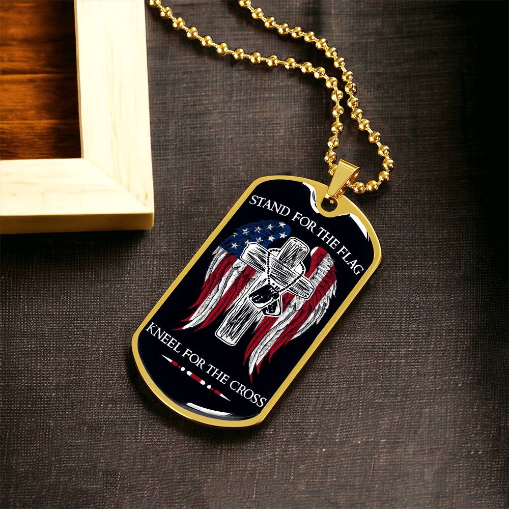 Soldier - Stand For The Flag - Kneel For The Cross - Army - Marine - Black Dog Tag - Soldier Dog Tag - Military Ball Chain - Luxury Dog Tag