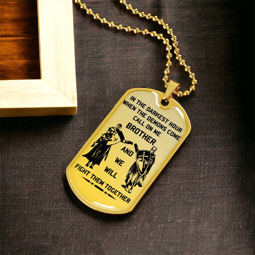 Knight Templar - Call On Me Brother - Knight Templar Dog Tag - Military Ball Chain - Luxury Dog Tag