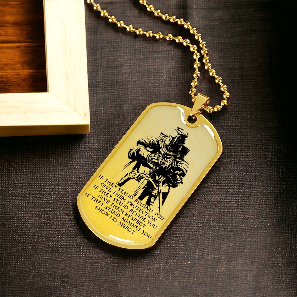 Knight Templar - IF - Show No Mercy - Knight Templar Dog Tag - Military Ball Chain - Luxury Dog Tag